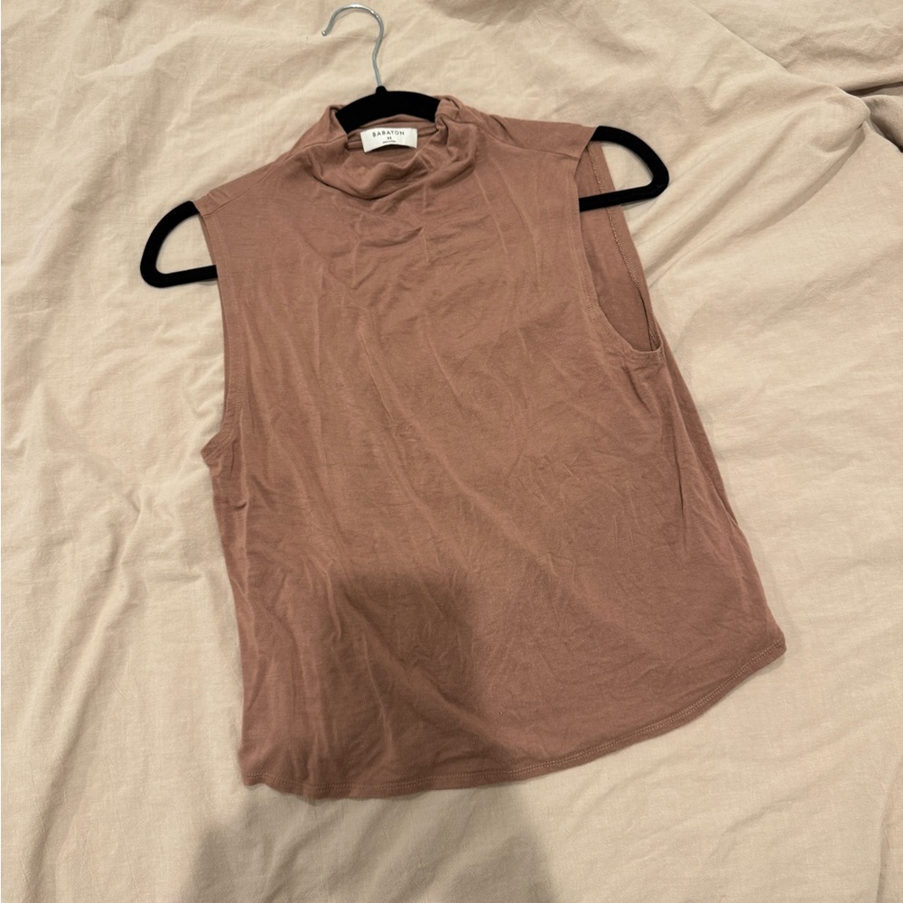 babaton turtleneck tank top in taupe/brown